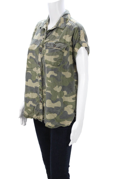 C&C California Womens Green Camo Button-Up Short Sleeve Lyocell Size XS