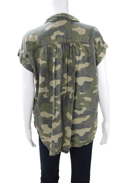 C&C California Womens Green Camo Button-Up Short Sleeve Lyocell Size XS