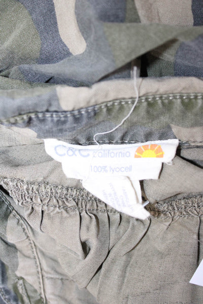 C&C California Womens Green Camo Button-Up Short Sleeve Lyocell Size XS