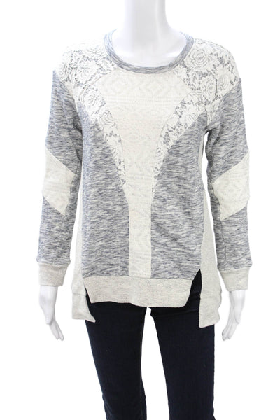 Rebecca Taylor Womens Pullover Sweatshirts Gray Floral Cotton Blend Size S