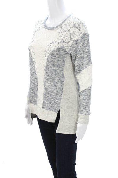 Rebecca Taylor Womens Pullover Sweatshirts Gray Floral Cotton Blend Size S