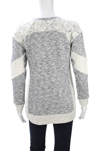Rebecca Taylor Womens Pullover Sweatshirts Gray Floral Cotton Blend Size S