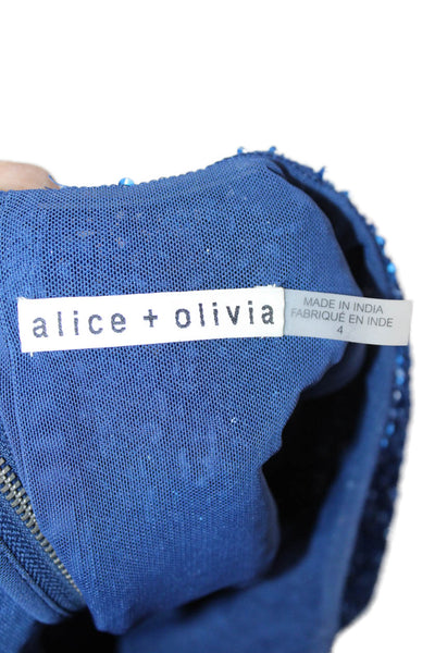 Alice + Olivia Women Cropped Zip Nylon Top Blue Short Sleeve Round Neck Size 4