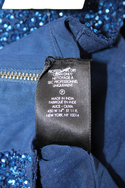 Alice + Olivia Women Cropped Zip Nylon Top Blue Short Sleeve Round Neck Size 4