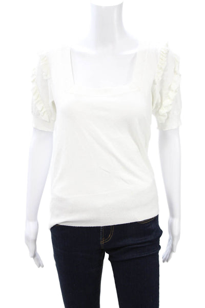 Elie Tahari Women Square Neck Short Sleeve White Blouse Size S