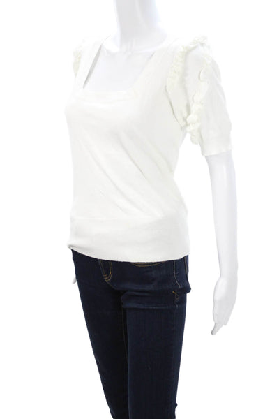 Elie Tahari Women Square Neck Short Sleeve White Blouse Size S