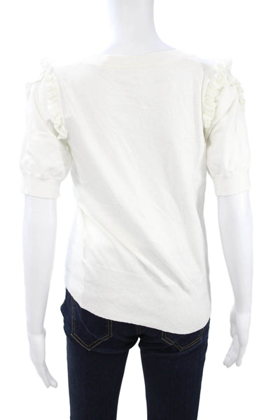 Elie Tahari Women Square Neck Short Sleeve White Blouse Size S
