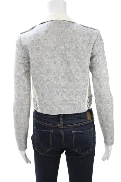 Rebecca Taylor Womens Gray Floral Collared Biker Jacket Zip Long Sleeve Size 2
