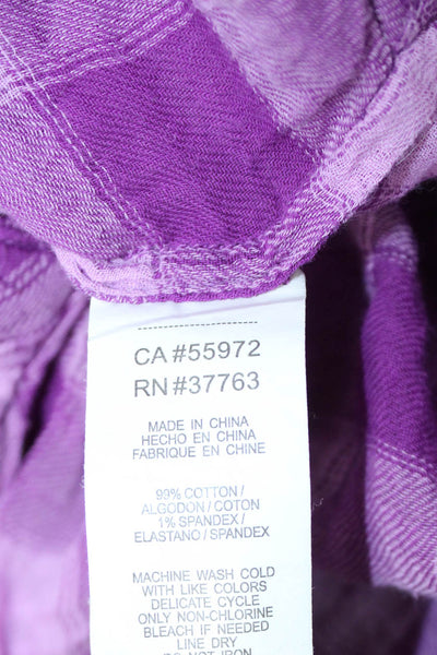 C&C California Women Purple Plaid Collared Button-Up Long Sleeve Size S