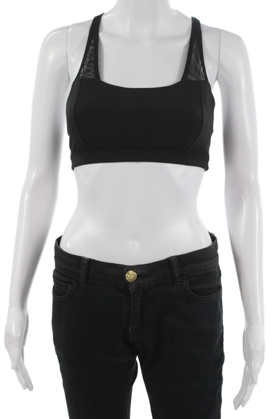 Athleta Womens Square Neck Strappy Back Abstract Sports Bra Black Size Small