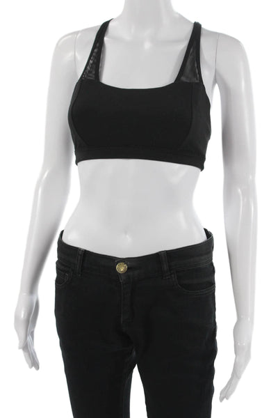Athleta Womens Square Neck Strappy Back Abstract Sports Bra Black Size Small