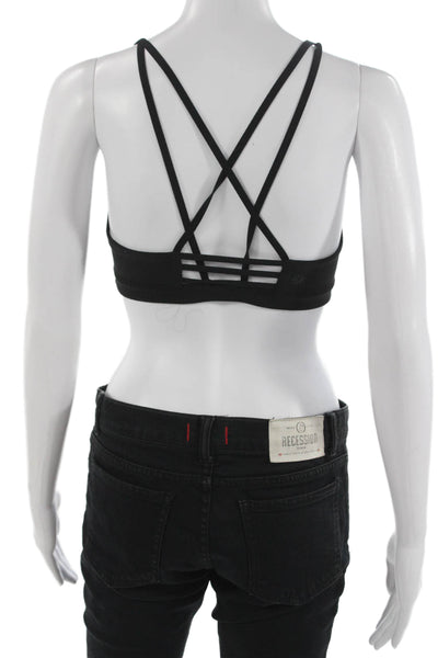Athleta Womens Square Neck Strappy Back Abstract Sports Bra Black Size Small