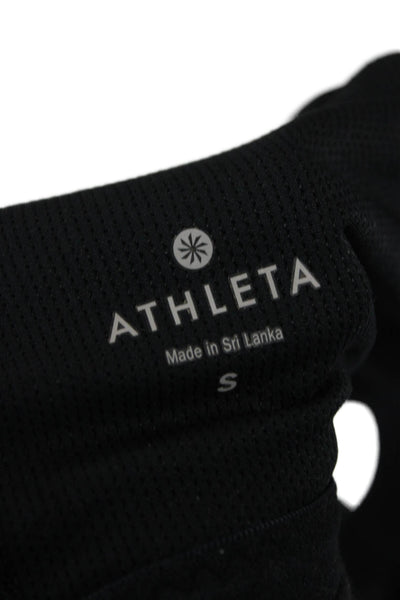 Athleta Womens Square Neck Strappy Back Abstract Sports Bra Black Size Small