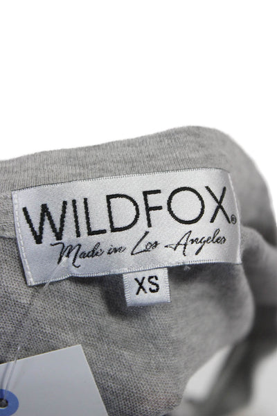 Wildfox Womens Cropped Sleeveless Tank Gray Graphic Crew Neck Button Size XS