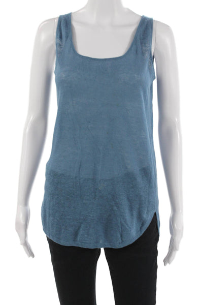 Christopher Fischer Women Basic Linen Square Neck Sleeveless Tank Blue Size XS