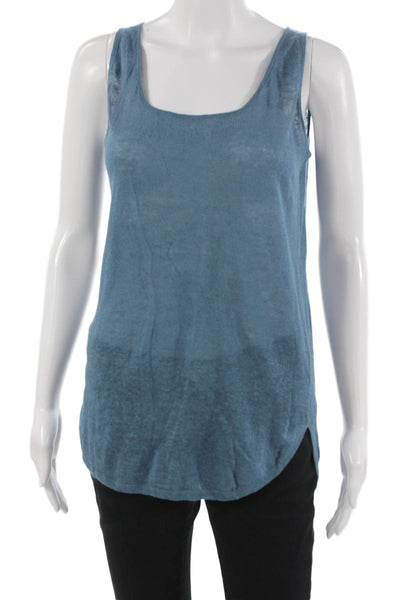 Christopher Fischer Women Basic Linen Square Neck Sleeveless Tank Blue Size XS