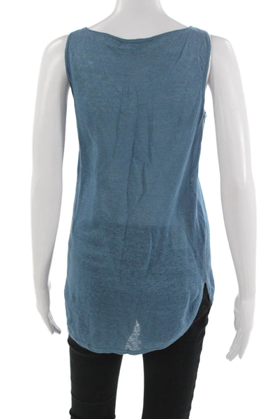Christopher Fischer Women Basic Linen Square Neck Sleeveless Tank Blue Size XS