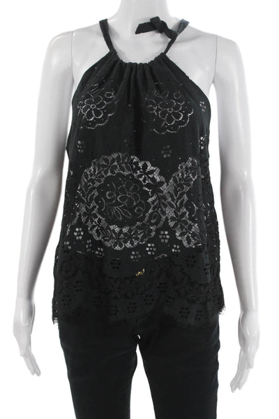 Valerie Khalfon Women Black Floral Cotton Bohemian Sleeveless Tank Size 40
