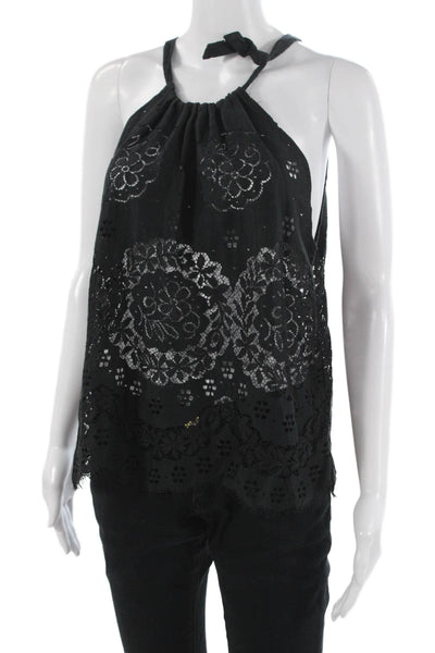 Valerie Khalfon Women Black Floral Cotton Bohemian Sleeveless Tank Size 40