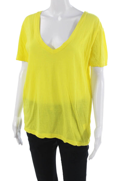 LNA Women Basic V-Neck Short Sleeve Yellow Cotton T-Shirt Size M