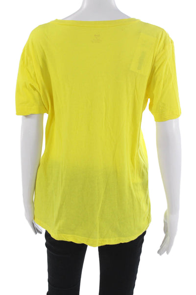 LNA Women Basic V-Neck Short Sleeve Yellow Cotton T-Shirt Size M