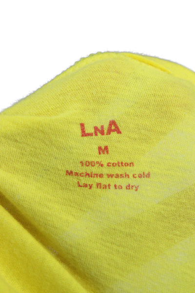 LNA Women Basic V-Neck Short Sleeve Yellow Cotton T-Shirt Size M