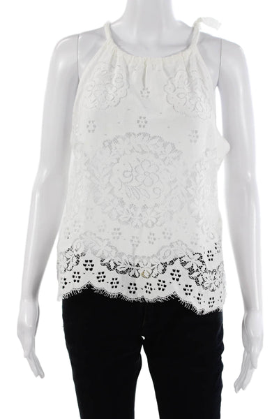 Valerie Khalfon Womens White Floral Cotton Boho Tie Tank Sleeveless Size 40