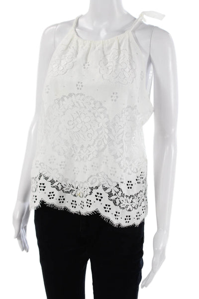 Valerie Khalfon Womens White Floral Cotton Boho Tie Tank Sleeveless Size 40