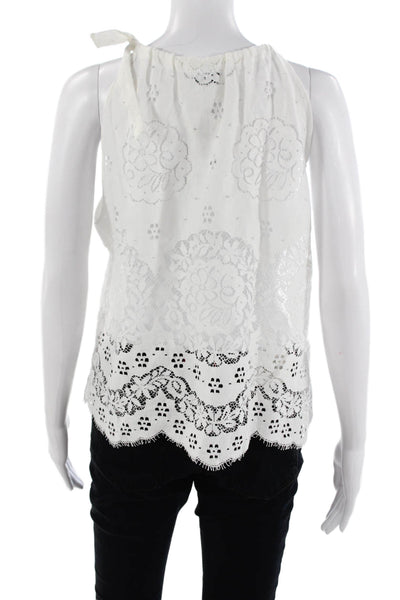 Valerie Khalfon Womens White Floral Cotton Boho Tie Tank Sleeveless Size 40