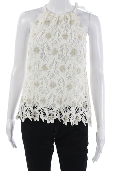 Valerie Khalfon Womens White Floral High Neck Sleeveless Tank Tie Size 38