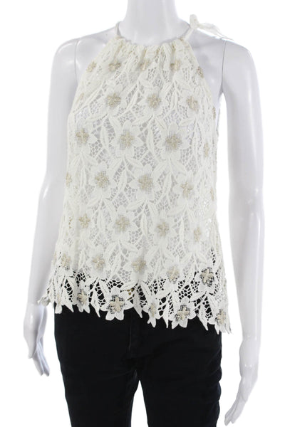 Valerie Khalfon Womens White Floral High Neck Sleeveless Tank Tie Size 38