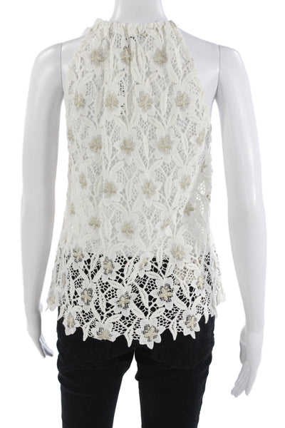 Valerie Khalfon Womens White Floral High Neck Sleeveless Tank Tie Size 38