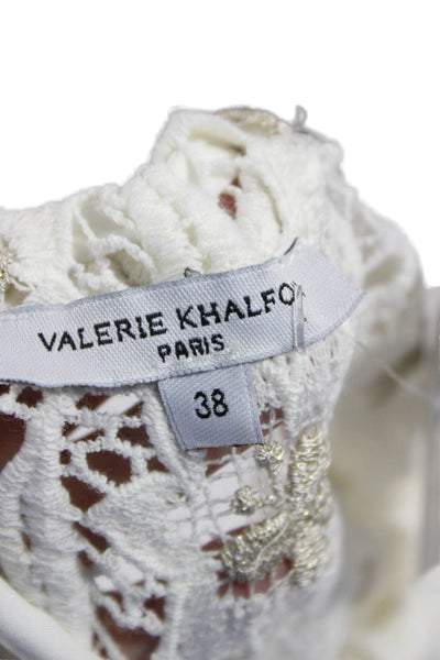Valerie Khalfon Womens White Floral High Neck Sleeveless Tank Tie Size 38