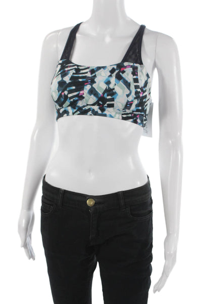Athleta Womens Square Neck Strappy Back Abstract Sports Bra Navy White Small