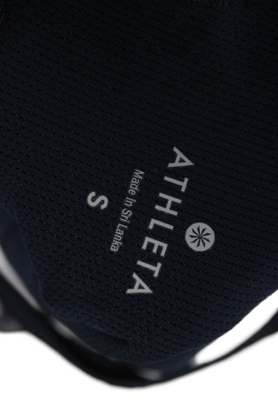 Athleta Womens Square Neck Strappy Back Abstract Sports Bra Navy White Small