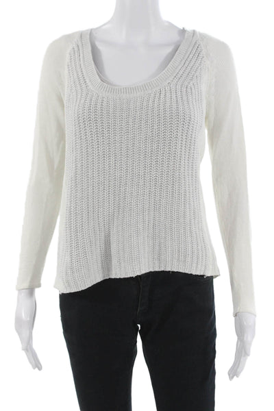 Duffy Women Pullover Sweater White Round Neck Long Sleeve Size S