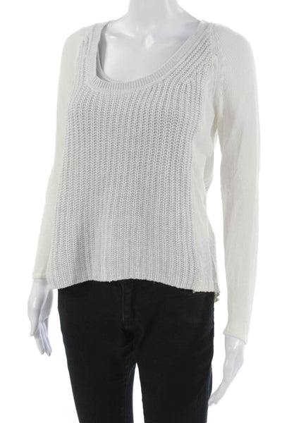 Duffy Women Pullover Sweater White Round Neck Long Sleeve Size S