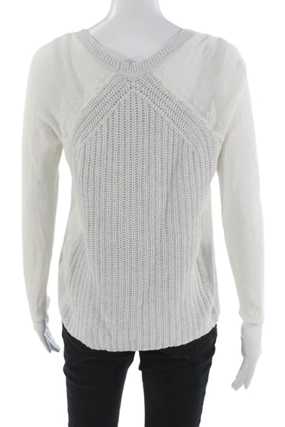 Duffy Women Pullover Sweater White Round Neck Long Sleeve Size S