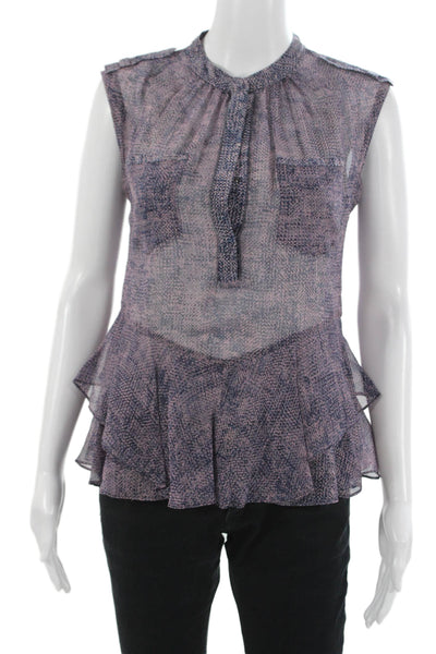 Rebecca Taylor Women Geometric High Neck Cap Sleeve Polyester Blouse Size 0