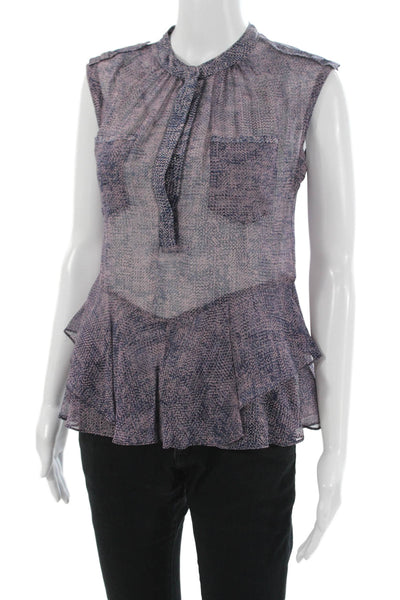 Rebecca Taylor Women Geometric High Neck Cap Sleeve Polyester Blouse Size 0