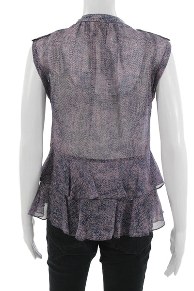 Rebecca Taylor Women Geometric High Neck Cap Sleeve Polyester Blouse Size 0