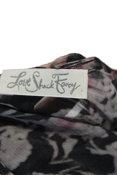 Love Shack Fancy Womens Black Floral V Neck Sleeveless Blouse Size S
