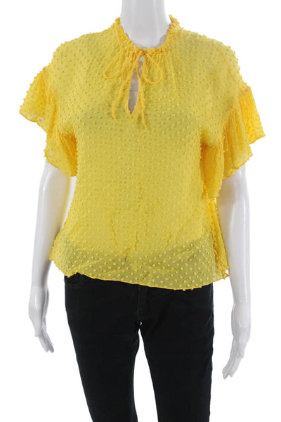 Alice + Olivia Women Yellow Polka Dot Short Sleeve Blouse Silk Size XS