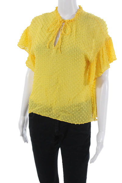 Alice + Olivia Women Yellow Polka Dot Short Sleeve Blouse Silk Size XS