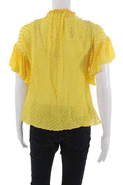Alice + Olivia Women Yellow Polka Dot Short Sleeve Blouse Silk Size XS