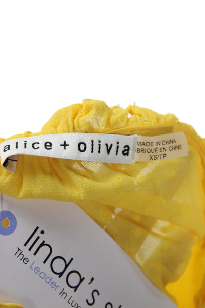 Alice + Olivia Women Yellow Polka Dot Short Sleeve Blouse Silk Size XS