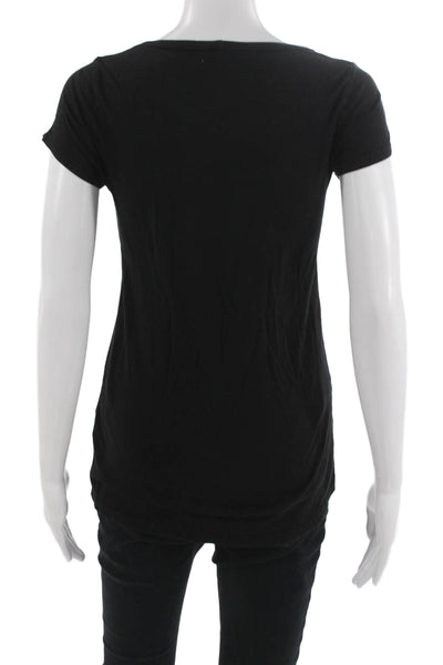 Lauren Moshi Women Black Graphic Basic T-Shirt Short Sleeve Size XS