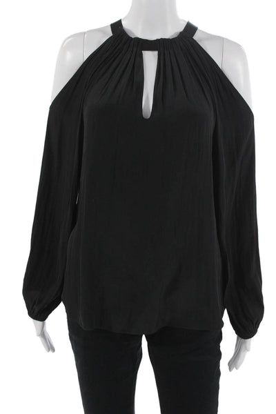 Ramy Brook Womens Black Solid Long Sleeve Blouse Rayon Lycra Size XS