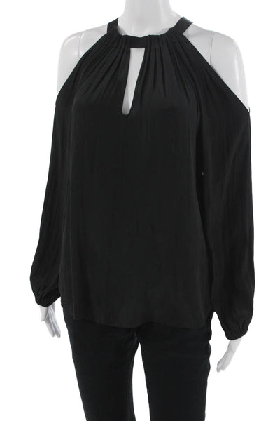 Ramy Brook Womens Black Solid Long Sleeve Blouse Rayon Lycra Size XS