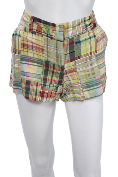 J Crew Unisex Green Plaid 100% Cotton Button Shorts Size 6